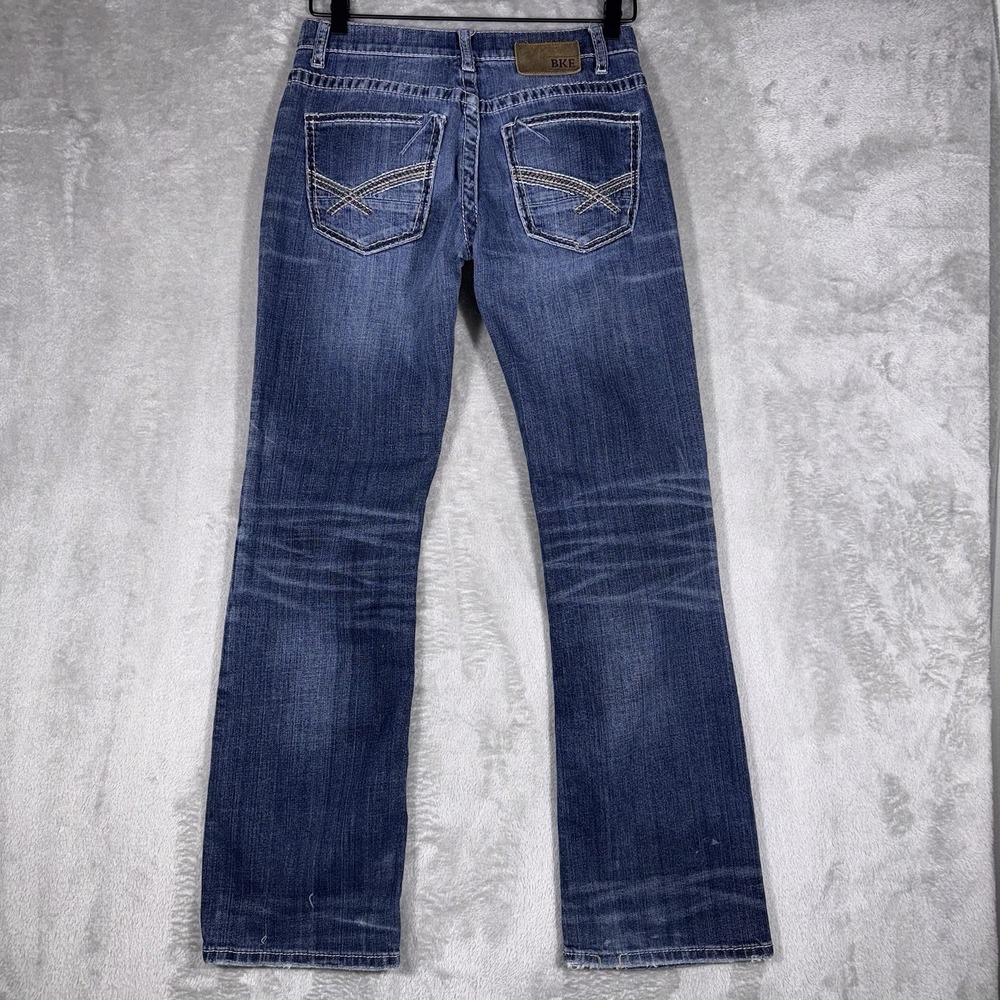 BKE Jeans Aiden Womens 28R Blue Bootleg Medium Wash Stretch Denim Whiskers Rodeo - Picture 9 of 12